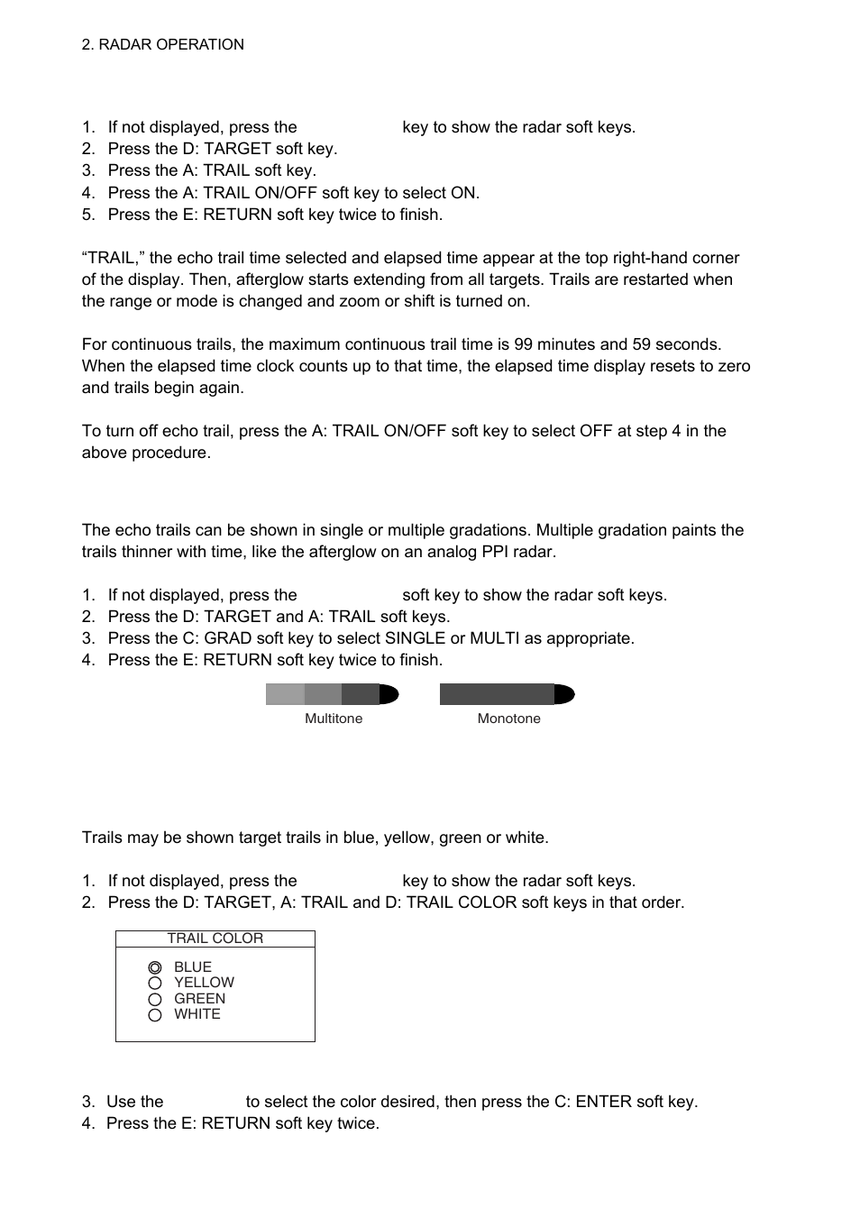 3 trail gradation, 4 trail color | Furuno 1834C-BB User Manual | Page 45 / 233
