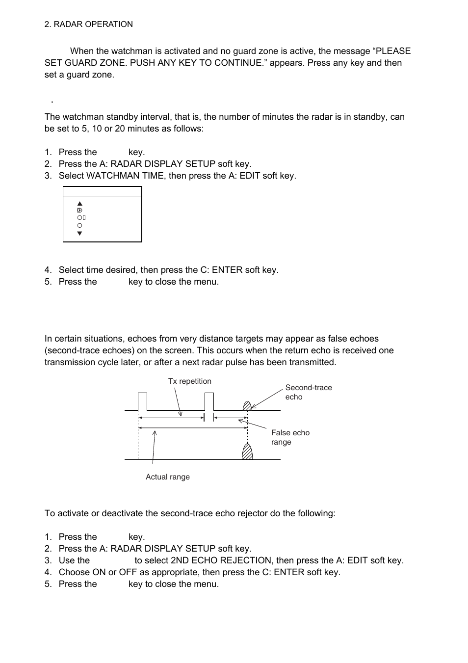 24 suppressing second-trace echoes, 23.3 setting watchman stand-by interval | Furuno 1834C-BB User Manual | Page 51 / 233