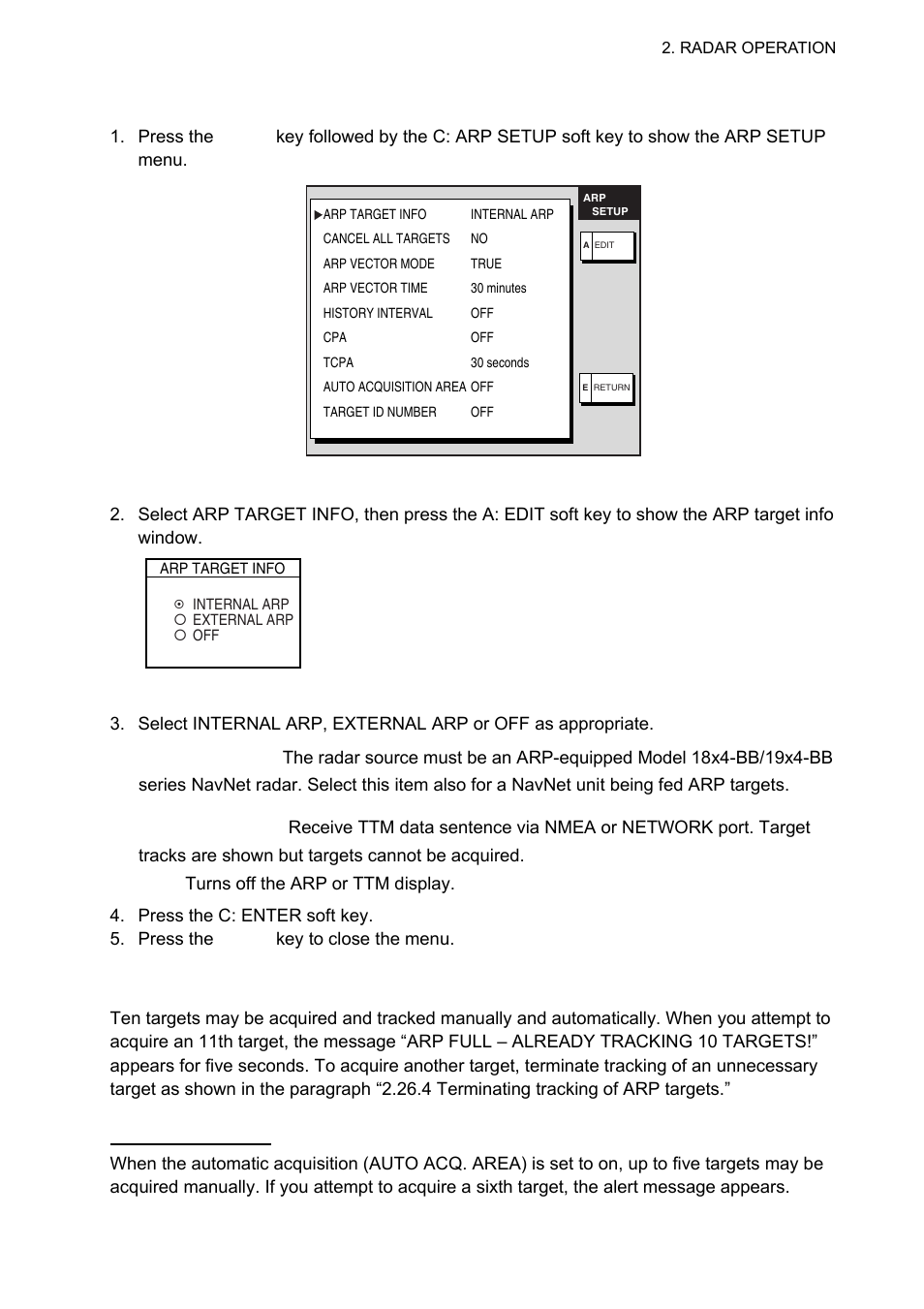 2 acquiring and tracking targets (arp) | Furuno 1834C-BB User Manual | Page 54 / 233