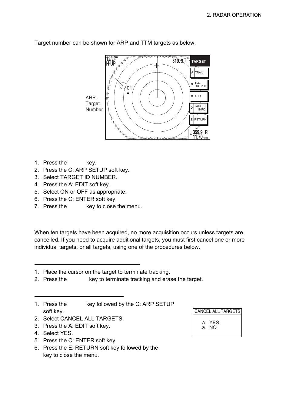 3 displaying target number (arp, ttm), 4 terminating tracking of arp targets, 12/ h-up | Furuno 1834C-BB User Manual | Page 56 / 233