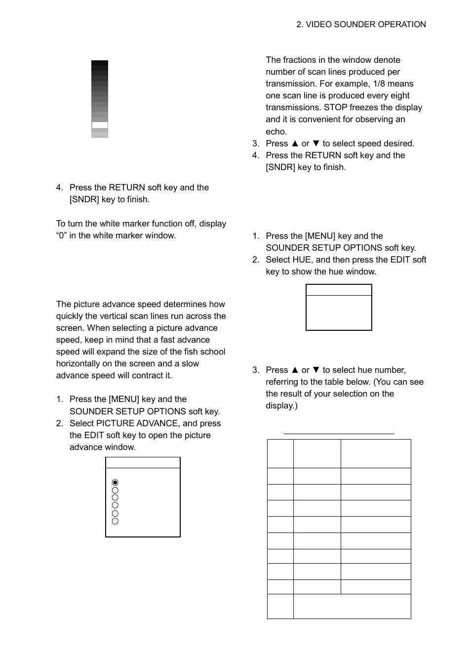 12 selecting picture advance speed, 13 selecting background and echo colors | Furuno GP-1850WDF User Manual | Page 25 / 115