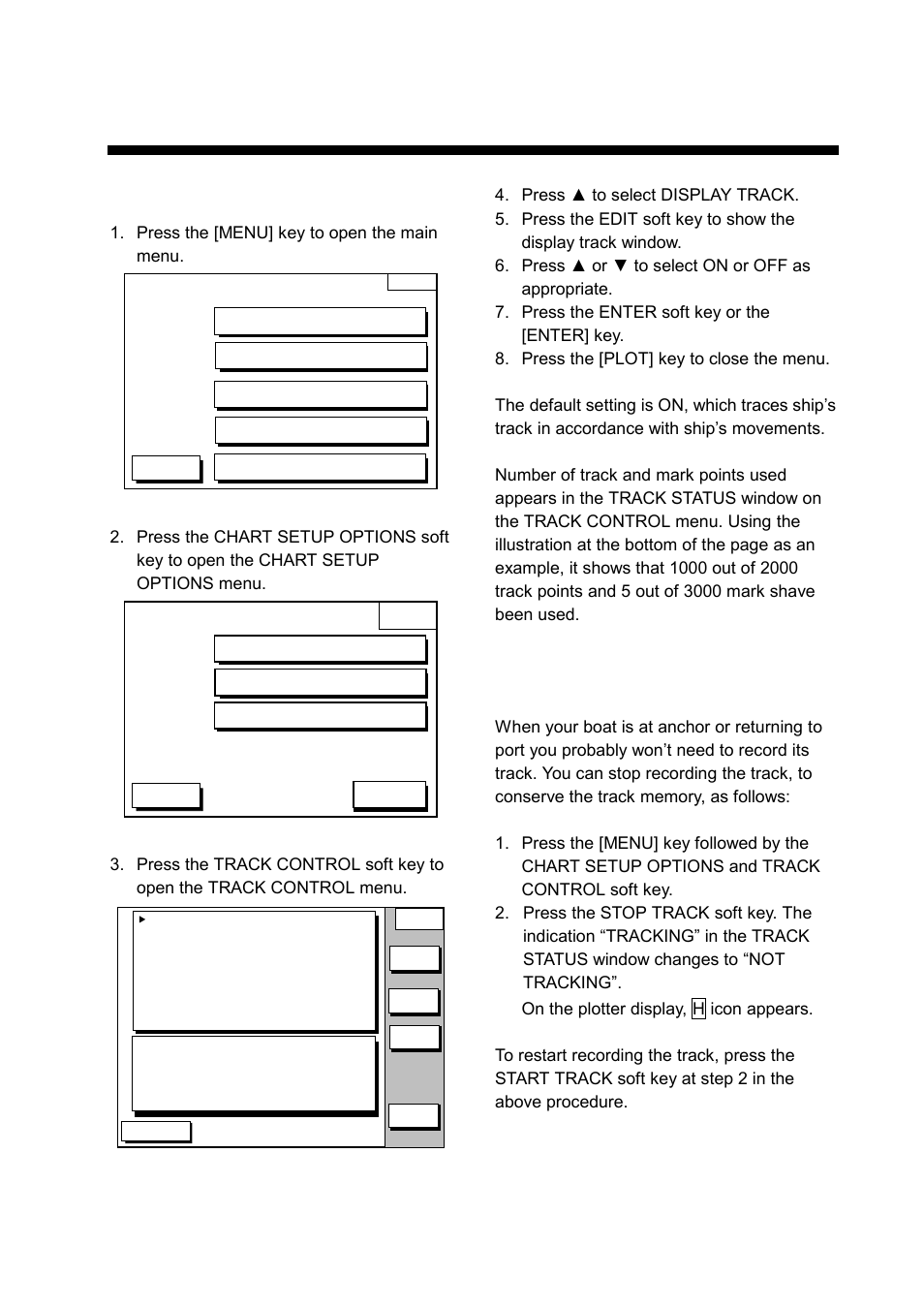 Track, 1 displaying track, 2 stopping/restarting plotting of track | Furuno GP-1850WDF User Manual | Page 39 / 115