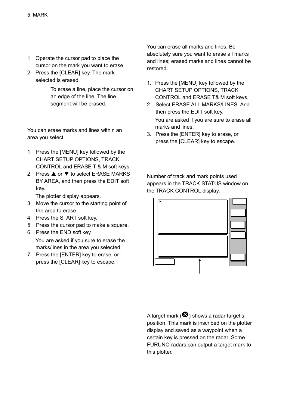 4 erasing marks, 5 displaying track and mark points, 6 target mark | Furuno GP-1850WDF User Manual | Page 46 / 115