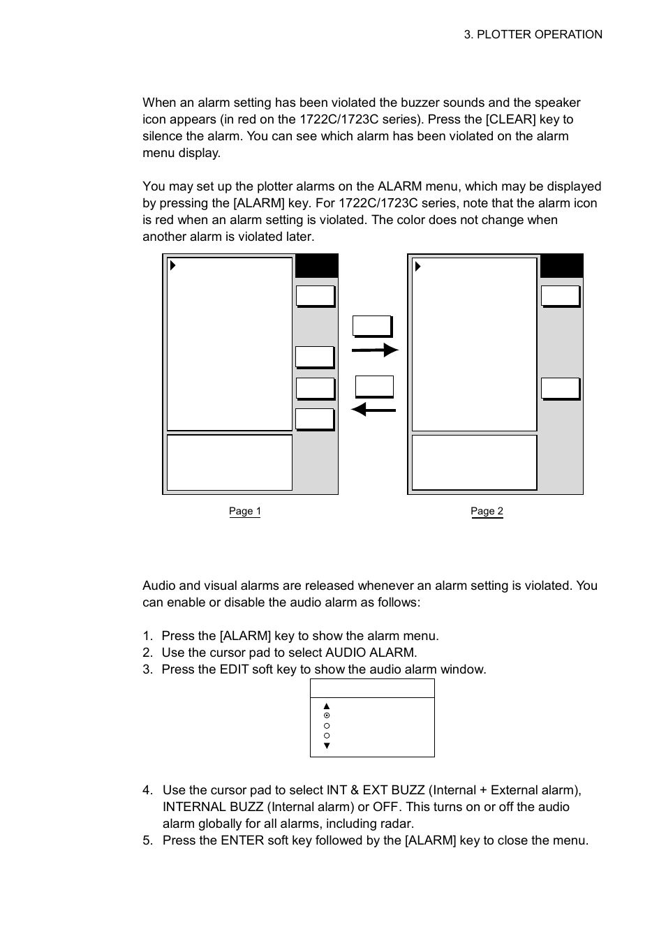 11 alarms, 1 audio alarm on/off, Plotter alarm menu | Furuno 1763C User Manual | Page 137 / 260