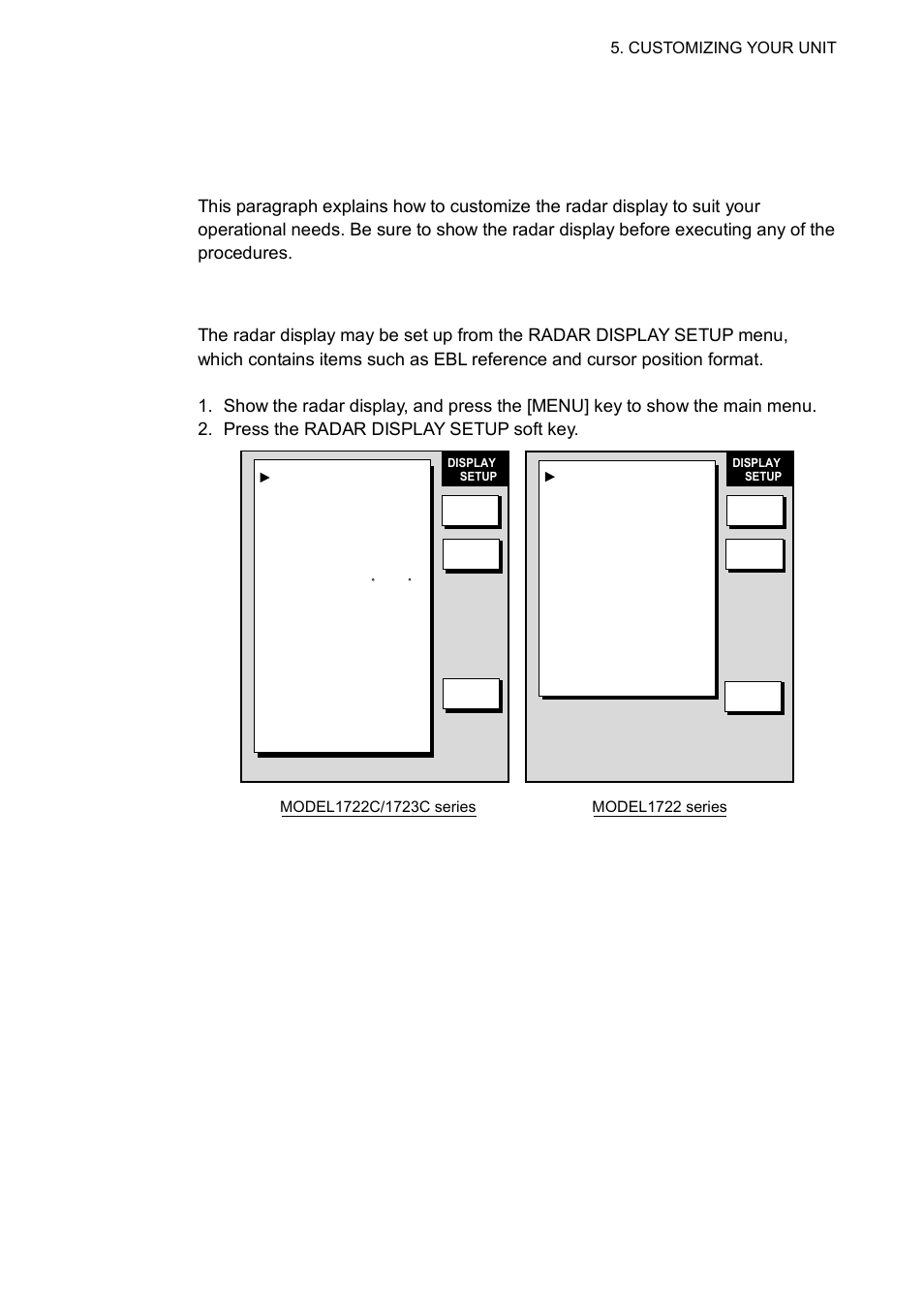 2 radar setup, 1 radar display setup, Radar display setup menu | Furuno 1763C User Manual | Page 175 / 260