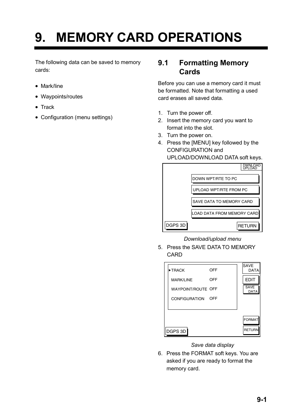 Memory card operations, 1 formatting memory cards | Furuno GP-1650WD User Manual | Page 55 / 96