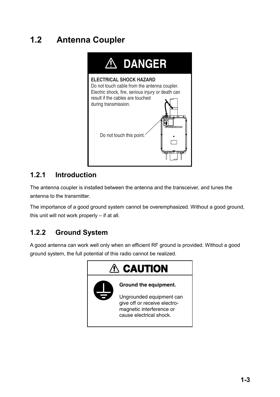 2 antenna coupler, Danger, Caution | Furuno FS-2570 User Manual | Page 11 / 76