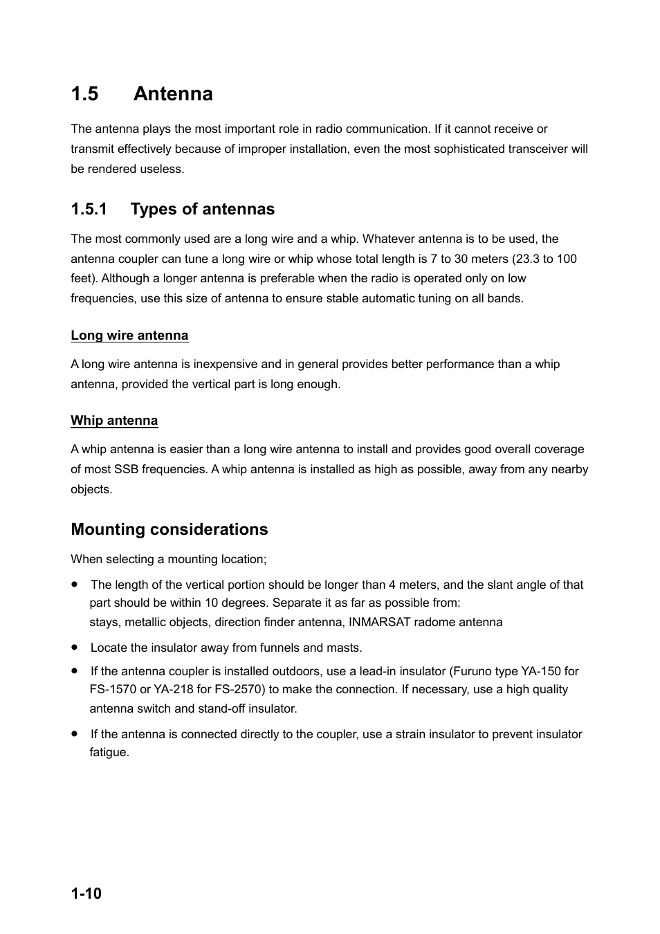 5 antenna, 1 types of antennas, Mounting considerations | Furuno FS-2570 User Manual | Page 18 / 76