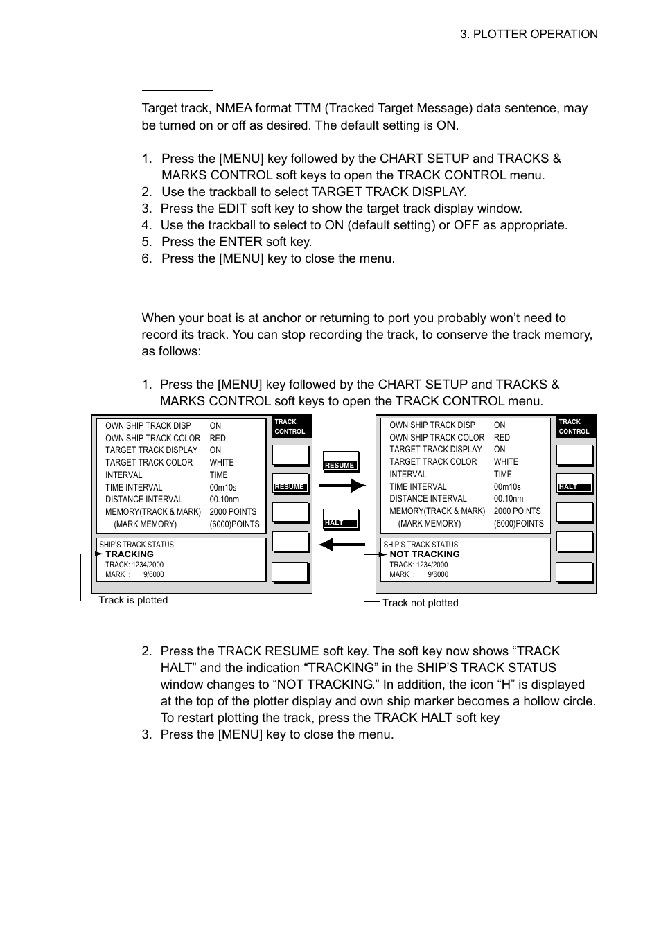 2 stopping, restarting plotting of own ship track | Furuno 1933C User Manual | Page 105 / 260