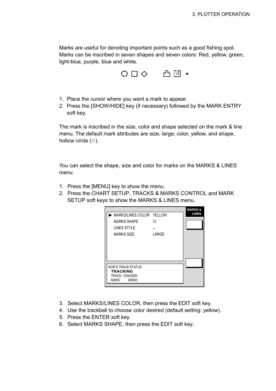 7 marks, lines, 1 entering a mark, line, 2 changing mark attributes | Furuno 1933C User Manual | Page 111 / 260