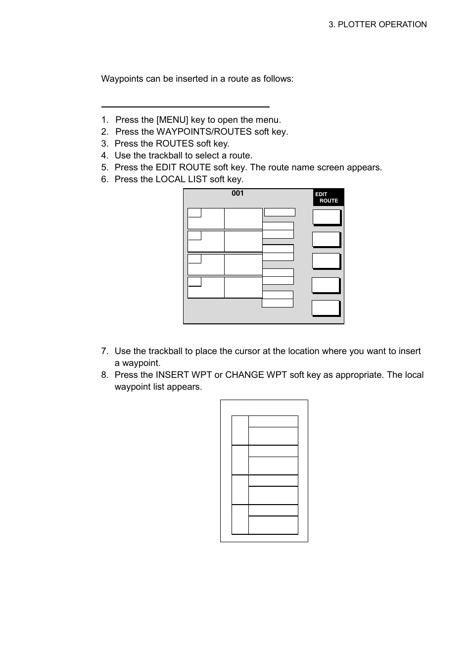 Waypoint list for editing a route (local list) | Furuno 1933C User Manual | Page 127 / 260