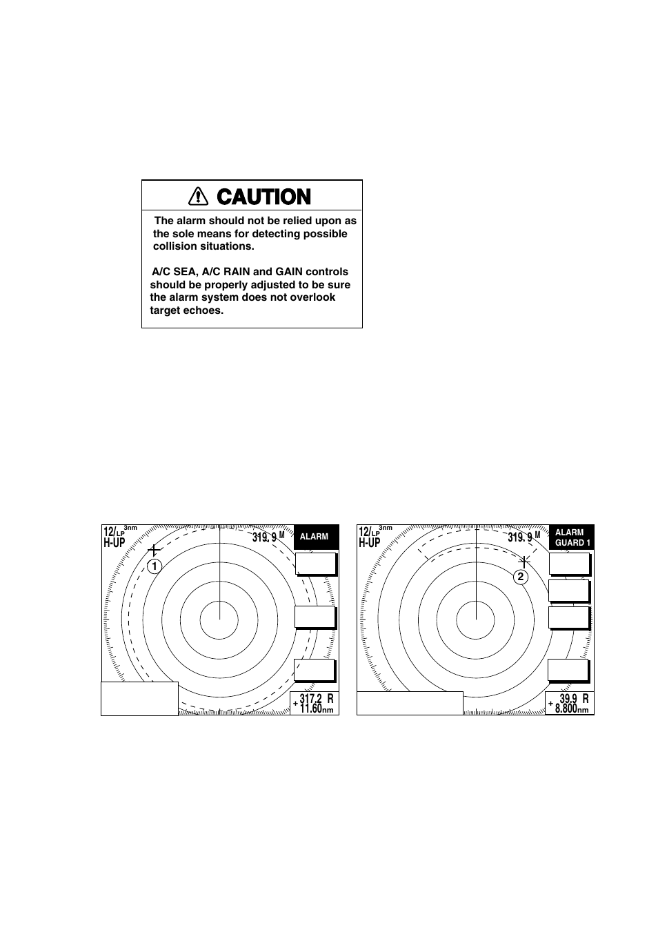 22 guard alarm, Caution, 1 setting a guard alarm zone | Furuno 1933C User Manual | Page 65 / 260