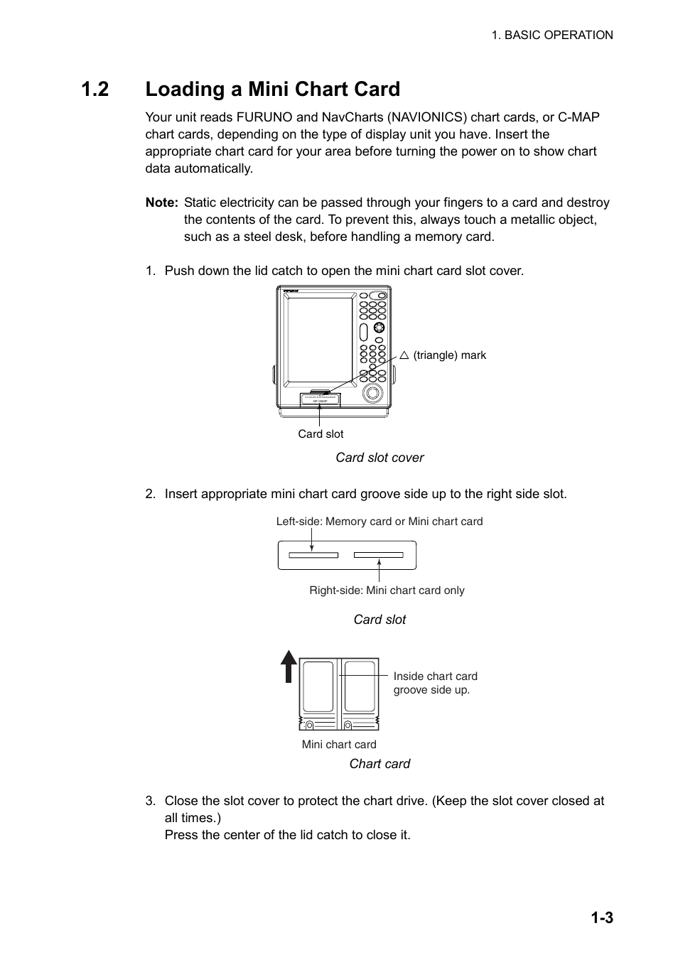 2 loading a mini chart card | Furuno GP-3500 User Manual | Page 13 / 192