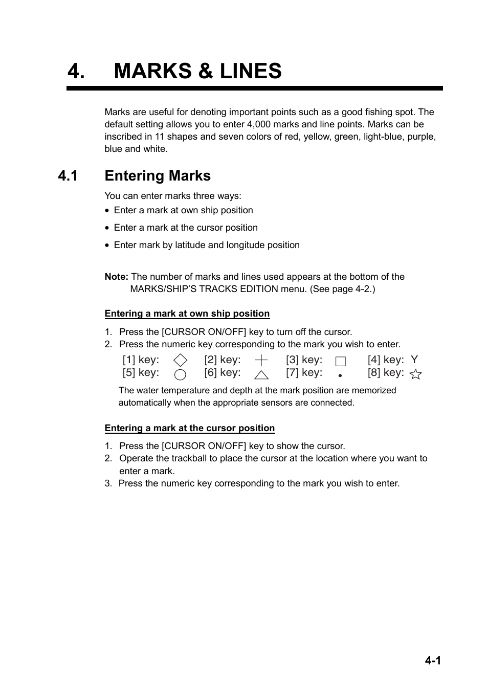 Marks & lines, 1 entering marks | Furuno GP-3500 User Manual | Page 63 / 192