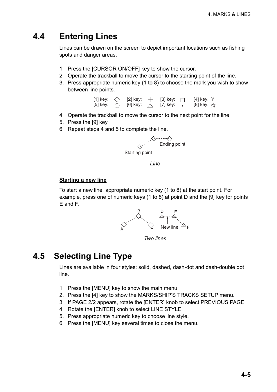 4 entering lines, 5 selecting line type | Furuno GP-3500 User Manual | Page 67 / 192