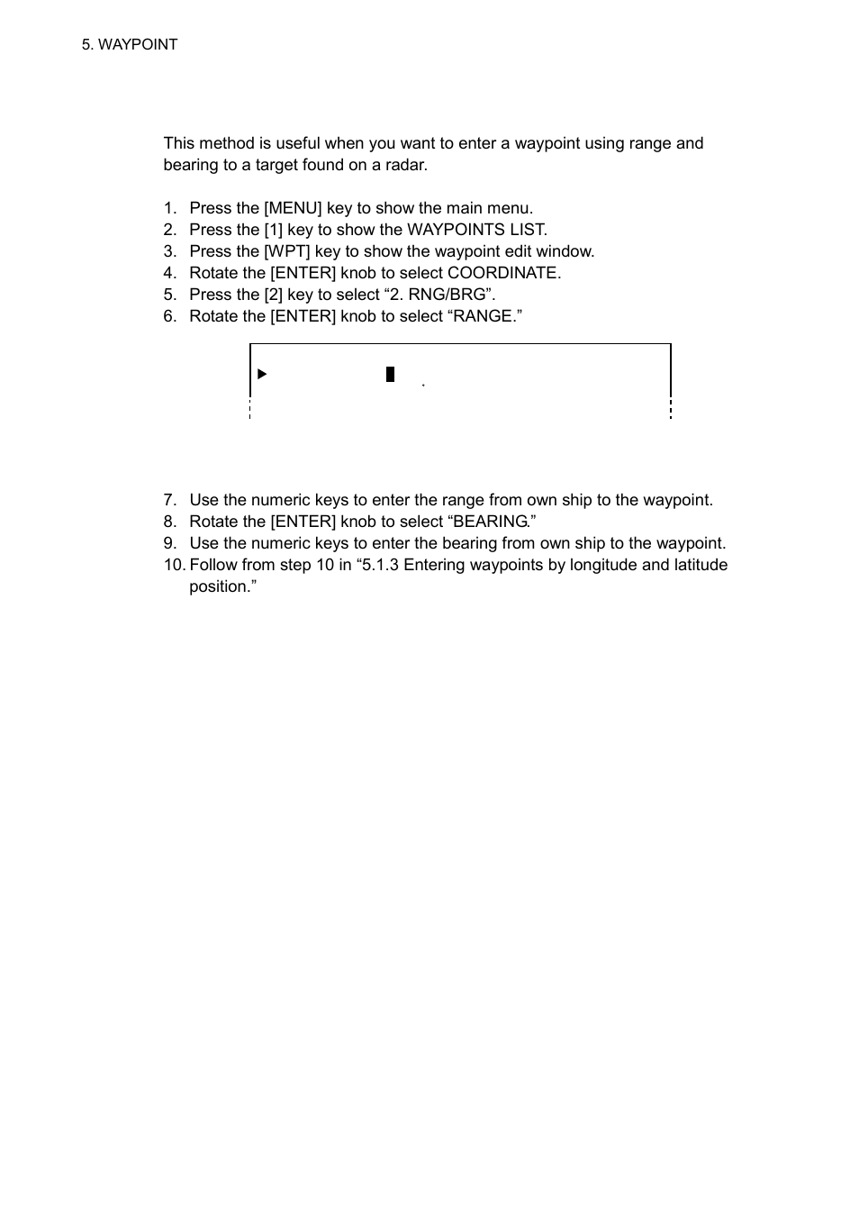 6 5.1.4 entering waypoints by range and bearing | Furuno GP-3500 User Manual | Page 78 / 192