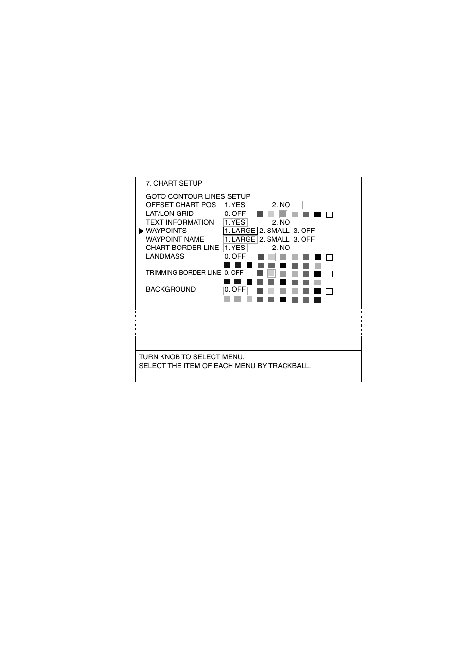 7 changing waypoint mark size, 7 changing waypoint mark size (navchart, Furuno only) | Furuno GP-3500 User Manual | Page 86 / 192