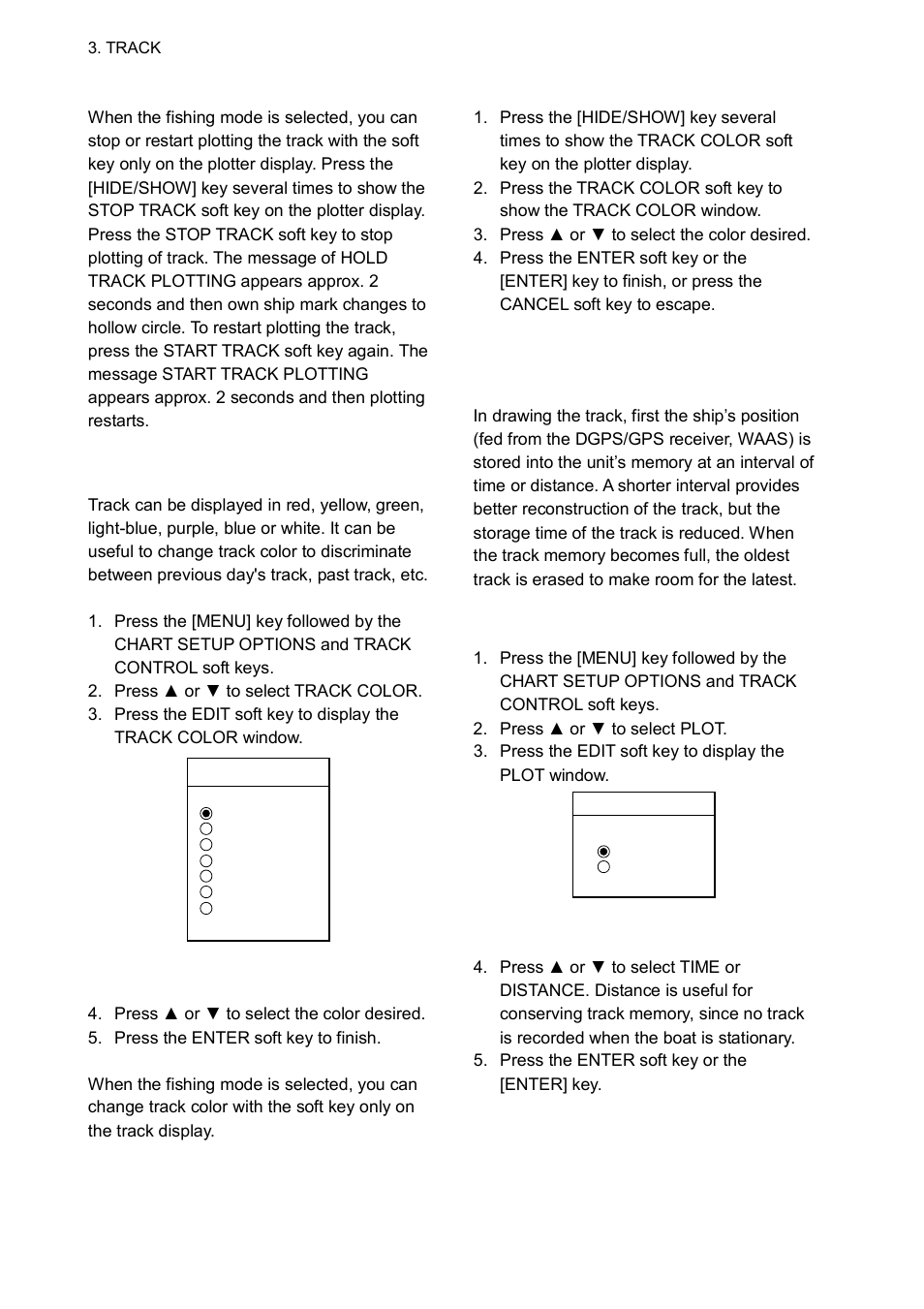 3 changing track color, 4 track plotting method, interval | Furuno GP-1850WD User Manual | Page 28 / 98