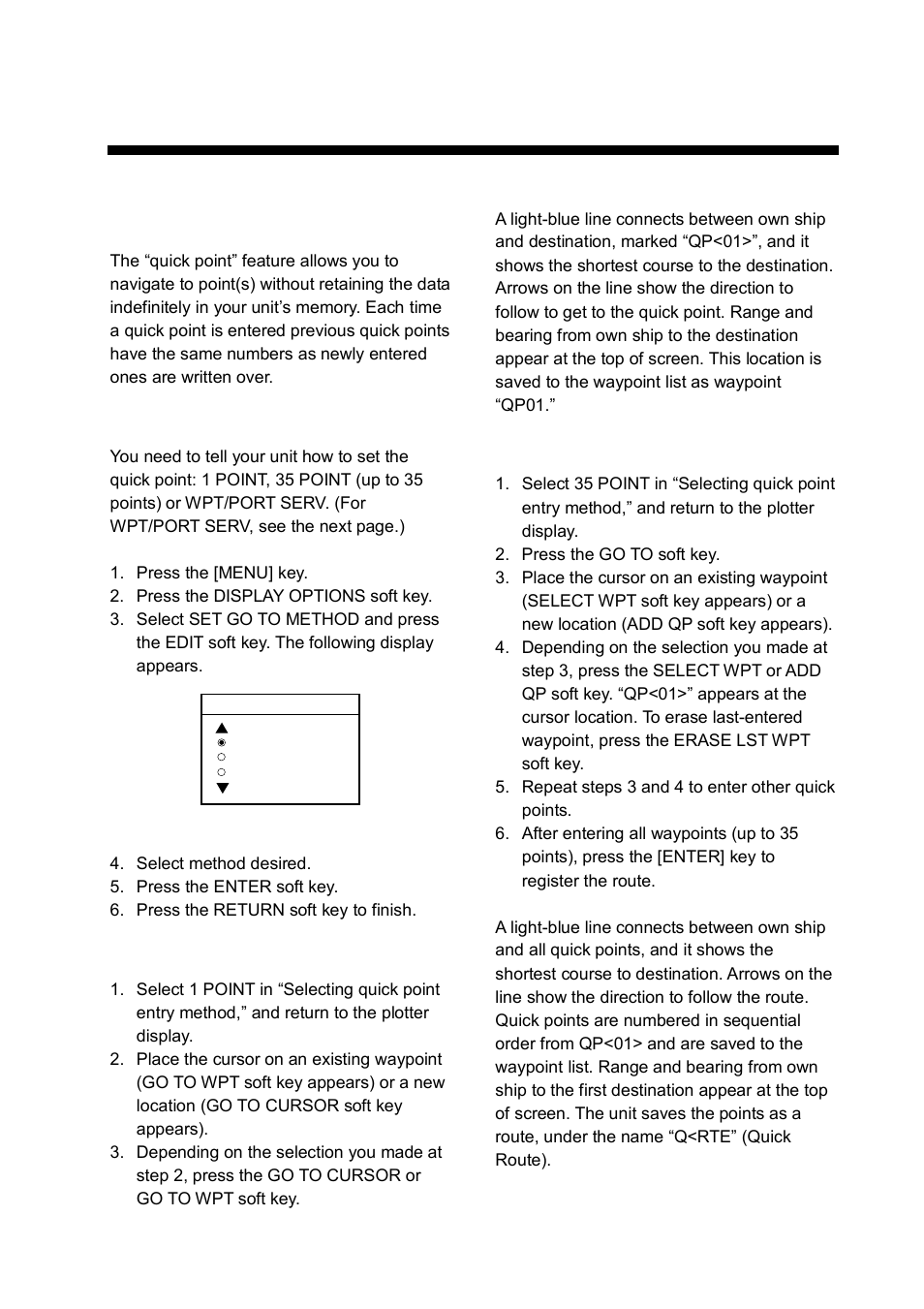 Navigation, 1 navigating to “quick points | Furuno GP-1850WD User Manual | Page 47 / 98