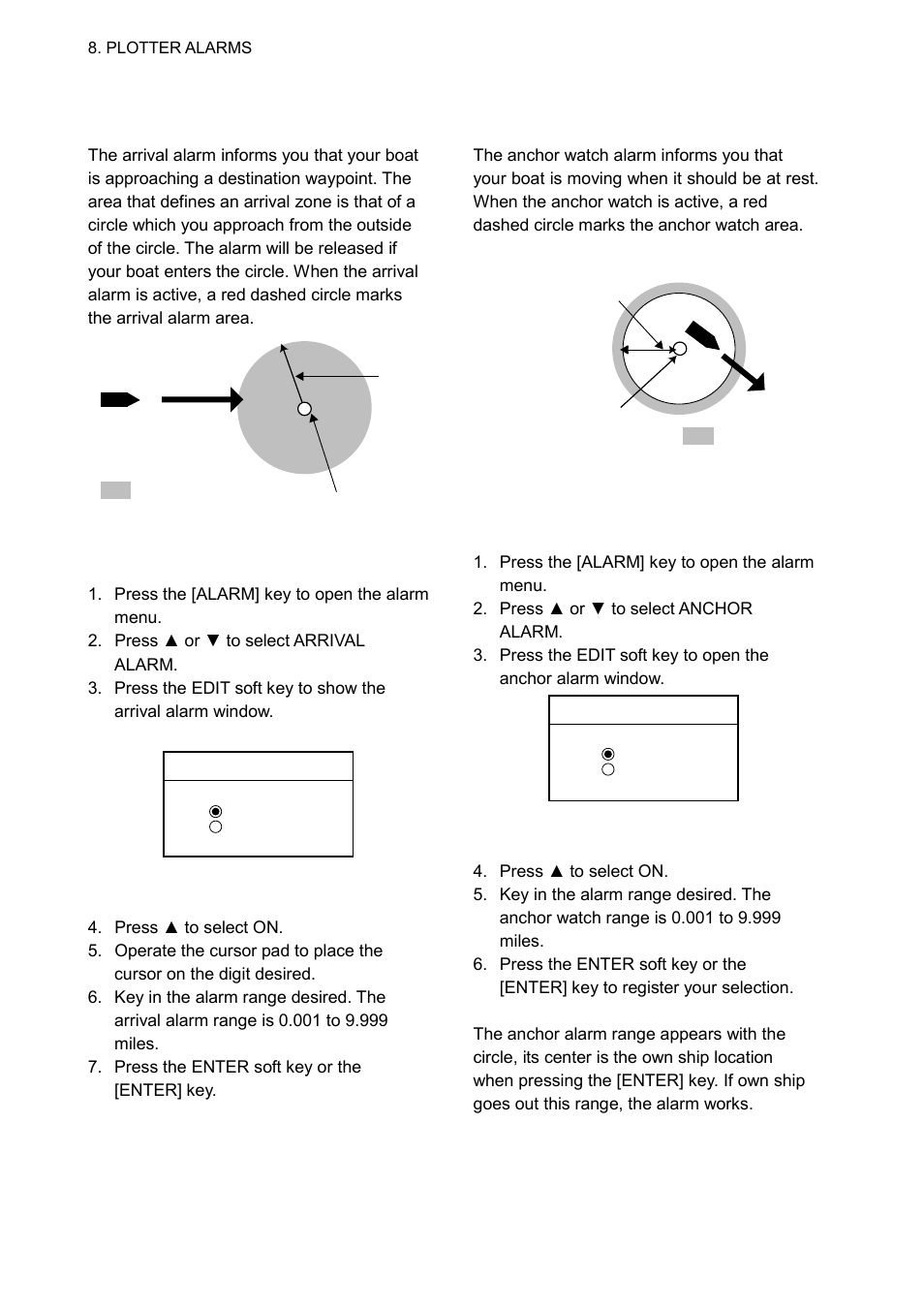 3 arrival alarm, 4 anchor watch alarm | Furuno GP-1850WD User Manual | Page 54 / 98