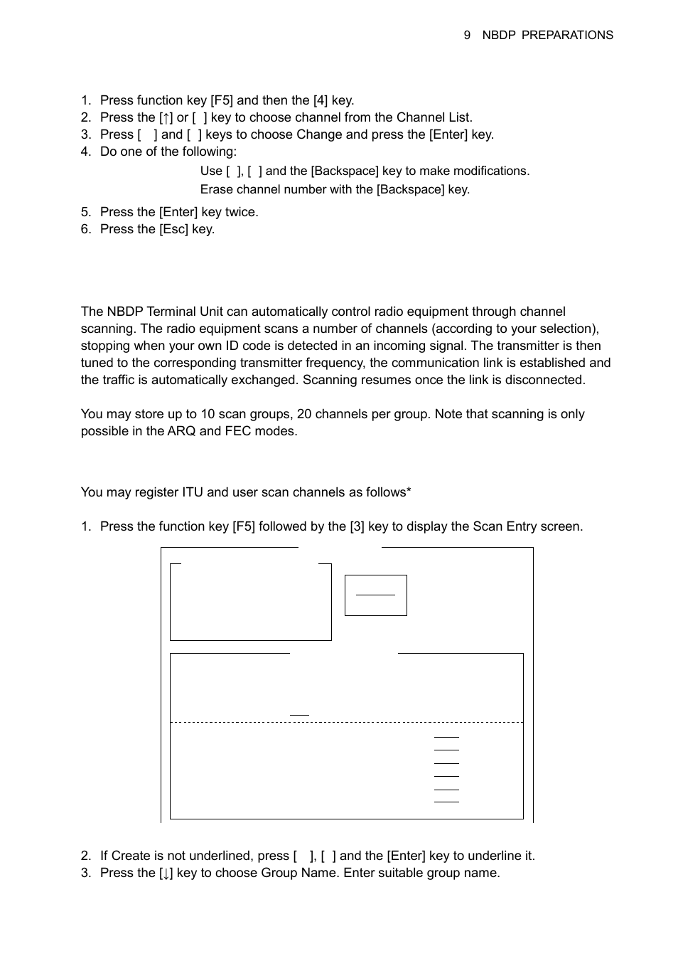5 scan channel groups, 7 9.4.2 editing/deleting user channels, 1 registering scan channel groups | Furuno FS-1570 User Manual | Page 145 / 215