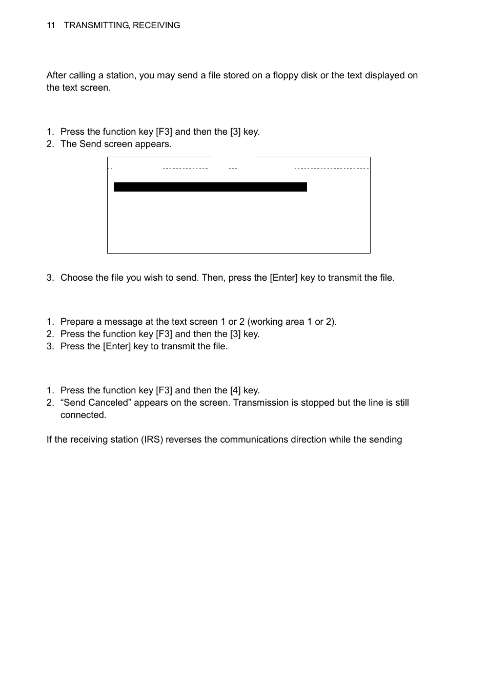 3 transmitting a file, 1 transmitting a file stored on a floppy disk, 2 transmitting a file from the screen | 3 stopping transmission | Furuno FS-1570 User Manual | Page 158 / 215
