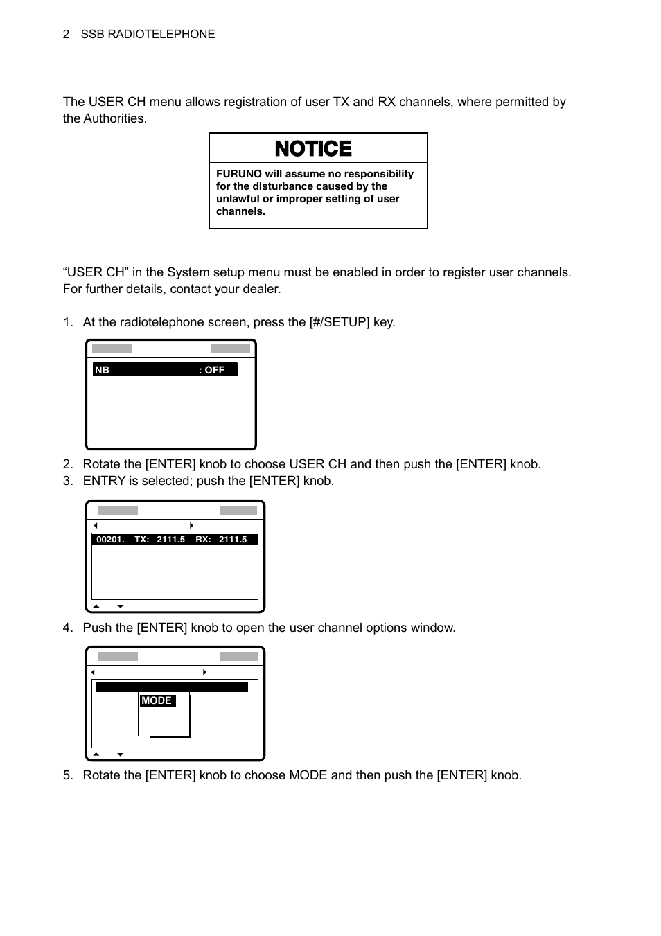 Notice, 6 user channels, 1 registering user channels | Furuno FS-1570 User Manual | Page 34 / 215