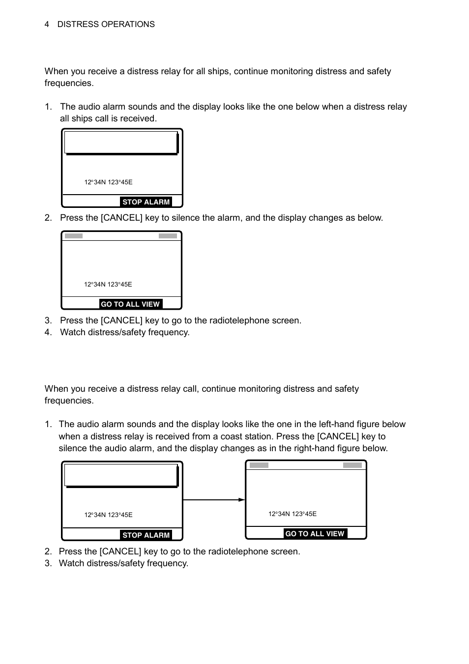 4 receiving distress relay all ships, 5 receiving distress relay from coast station | Furuno FS-1570 User Manual | Page 62 / 215