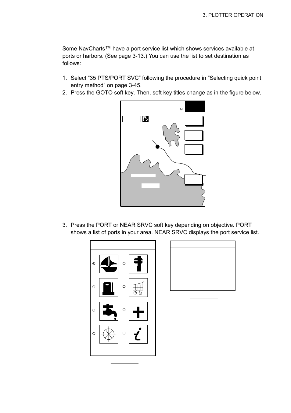 Only), Some navcharts, Port services and sample port list | Furuno 1732 User Manual | Page 129 / 252