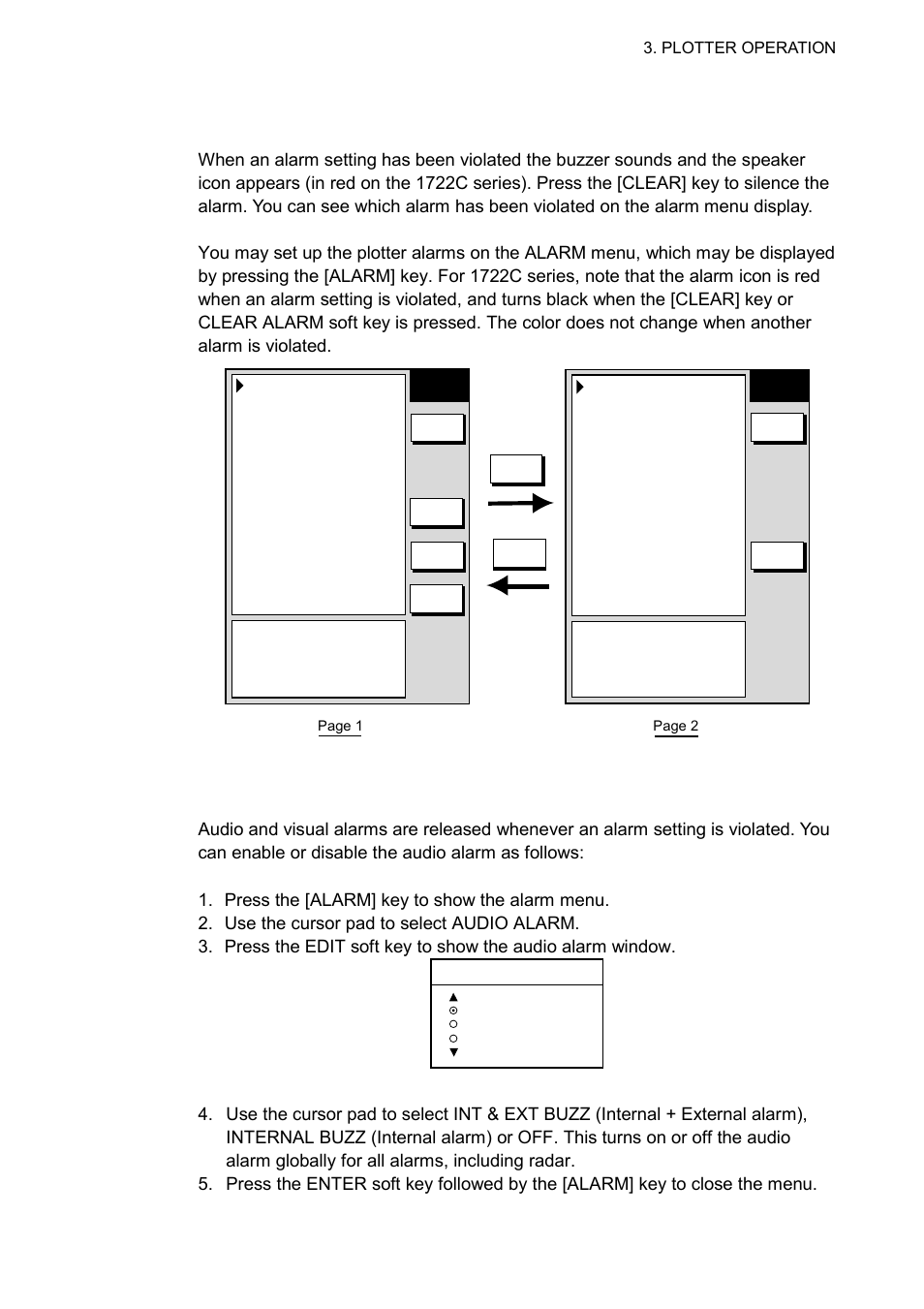 11 alarms, 1 audio alarm on/off, Plotter alarm menu | Furuno 1732 User Manual | Page 135 / 252