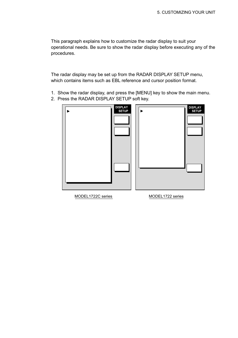 2 radar setup, 1 radar display setup, Radar display setup menu | Furuno 1732 User Manual | Page 172 / 252