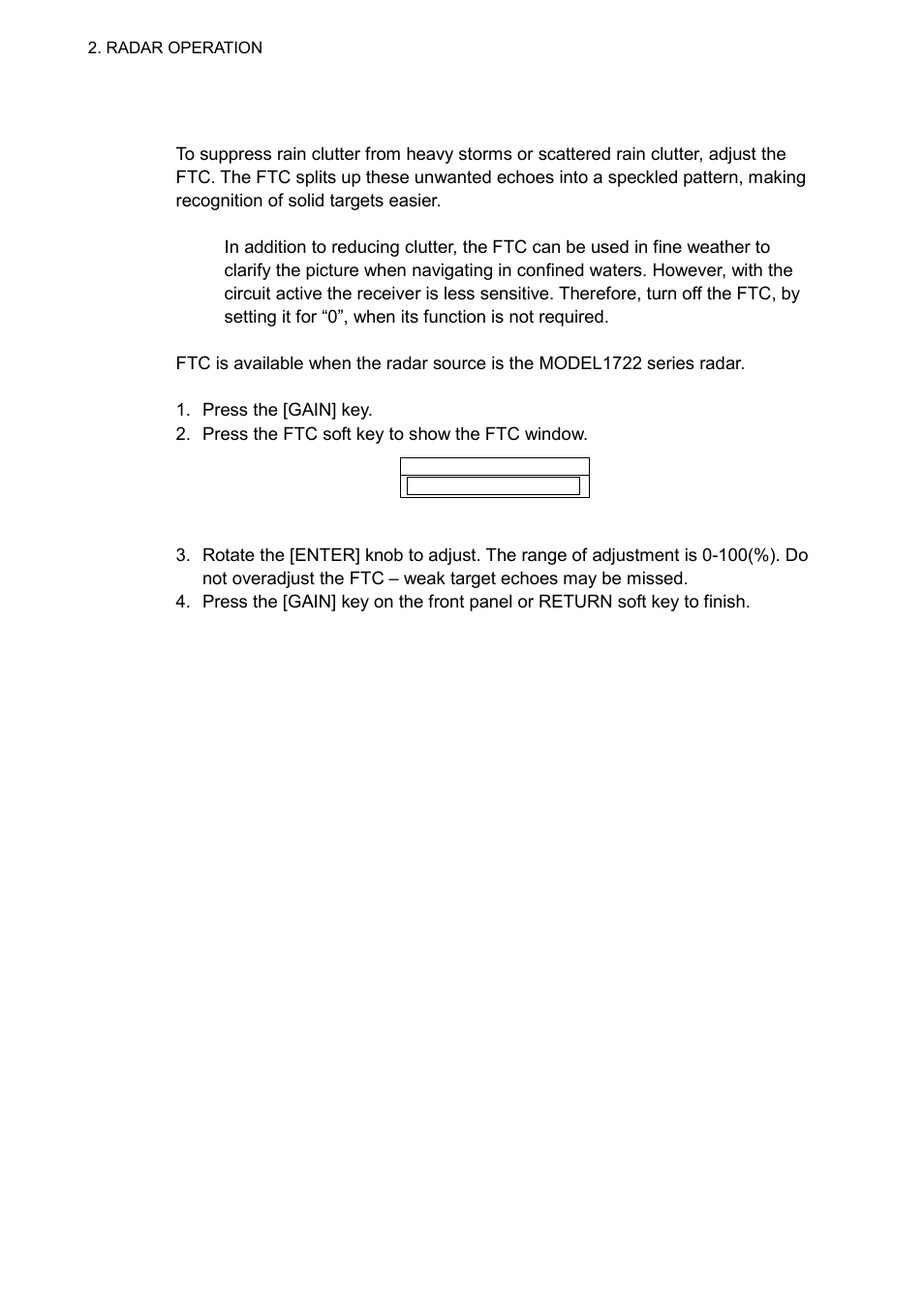 6 2.6.2 adjusting the ftc | Furuno 1732 User Manual | Page 38 / 252
