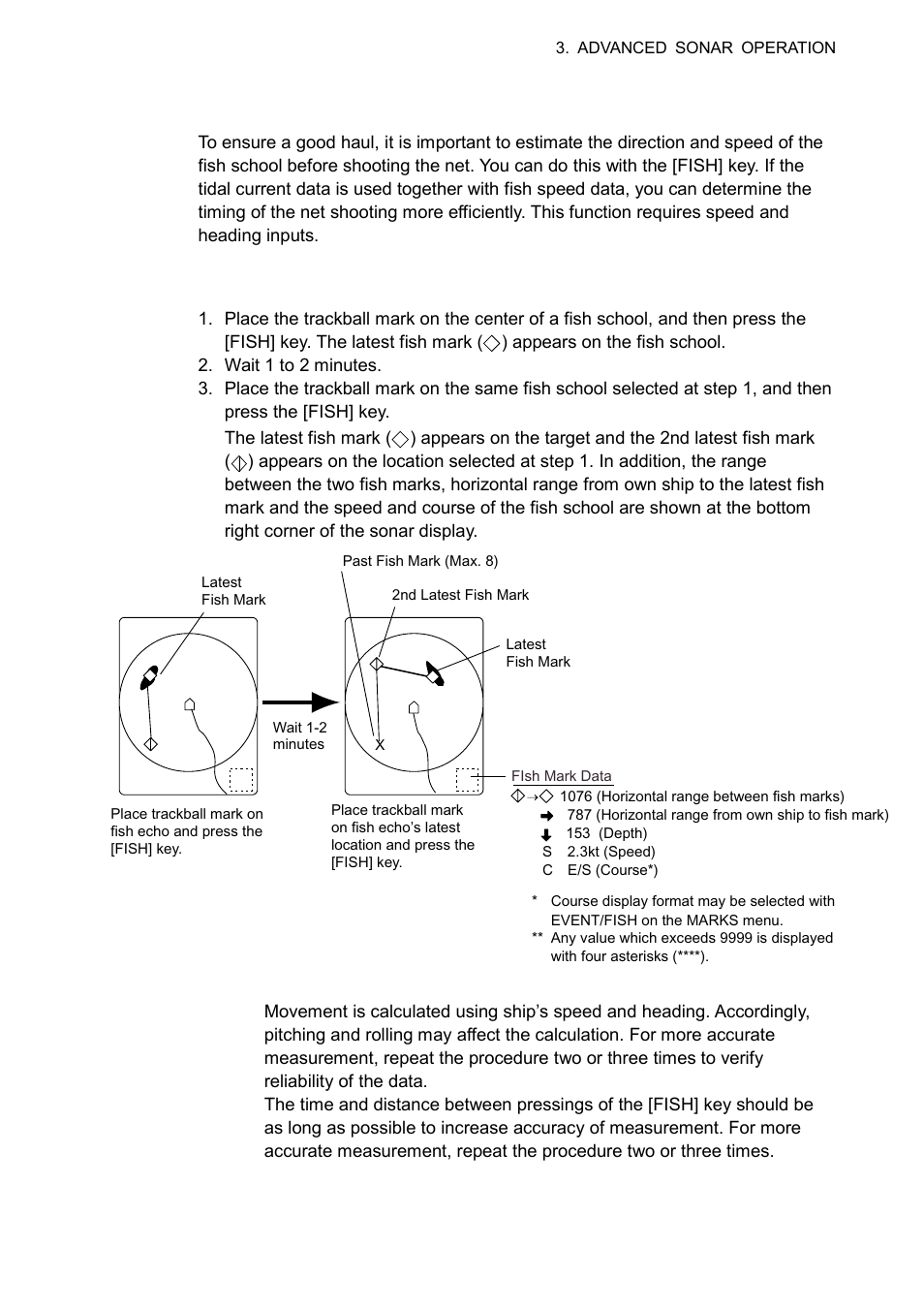 4 measuring fish school speed, 1 entering a fish mark | Furuno CSH-5L/CSH-8L User Manual | Page 41 / 89