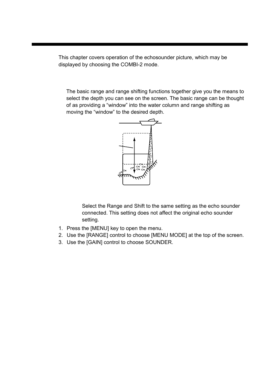 Echosounder mode, 1 choosing the range | Furuno CSH-5L/CSH-8L User Manual | Page 51 / 89