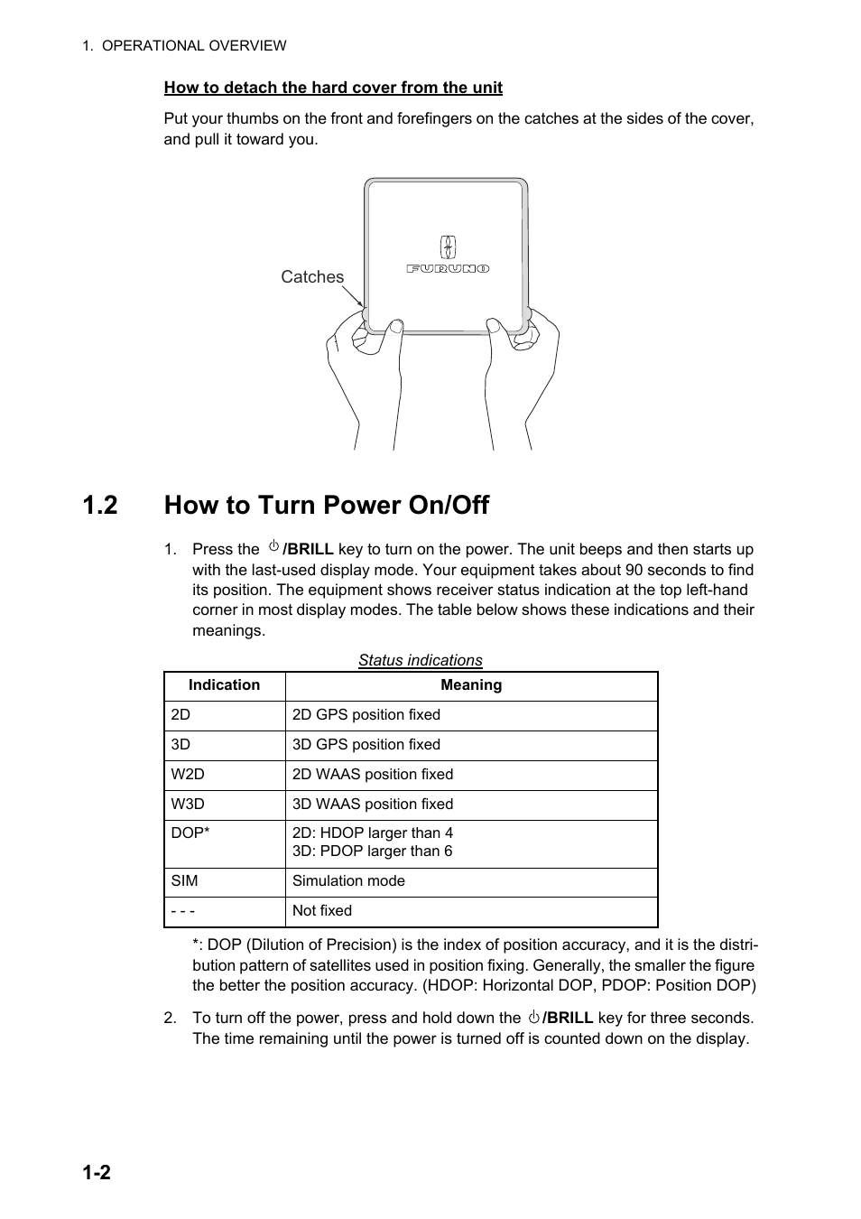 2how to turn power on/off, 2 how to turn power on/off | Furuno GP-33 User Manual | Page 12 / 98