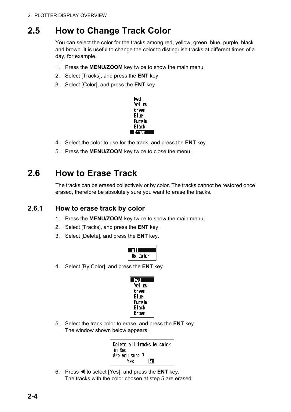 5how to change track color, 6how to erase track, 5 how to change track color | 6 how to erase track | Furuno GP-33 User Manual | Page 24 / 98