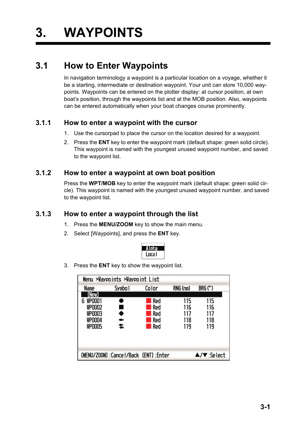 Waypoints, 1how to enter waypoints, 1 how to enter waypoints | Furuno GP-33 User Manual | Page 27 / 98