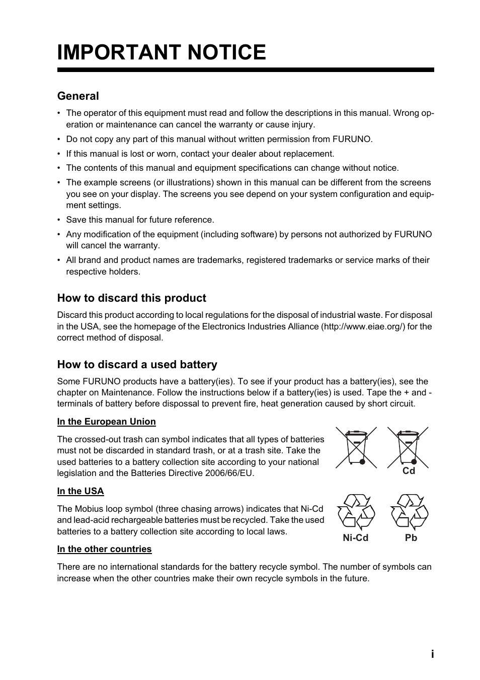Important notice | Furuno GP-33 User Manual | Page 3 / 98