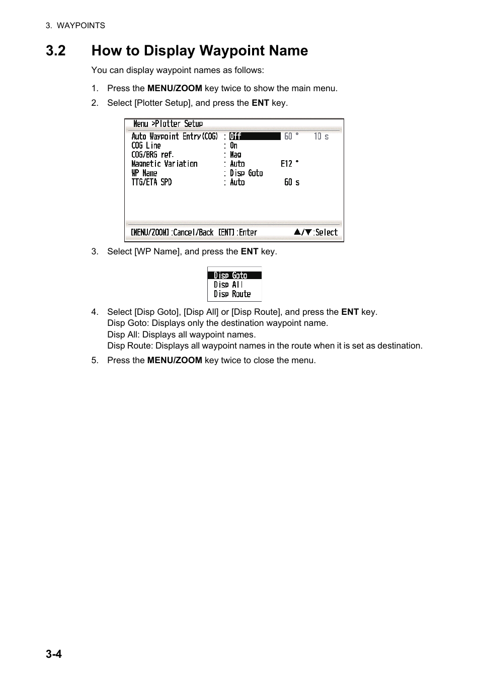 2how to display waypoint name, 2 how to display waypoint name | Furuno GP-33 User Manual | Page 30 / 98