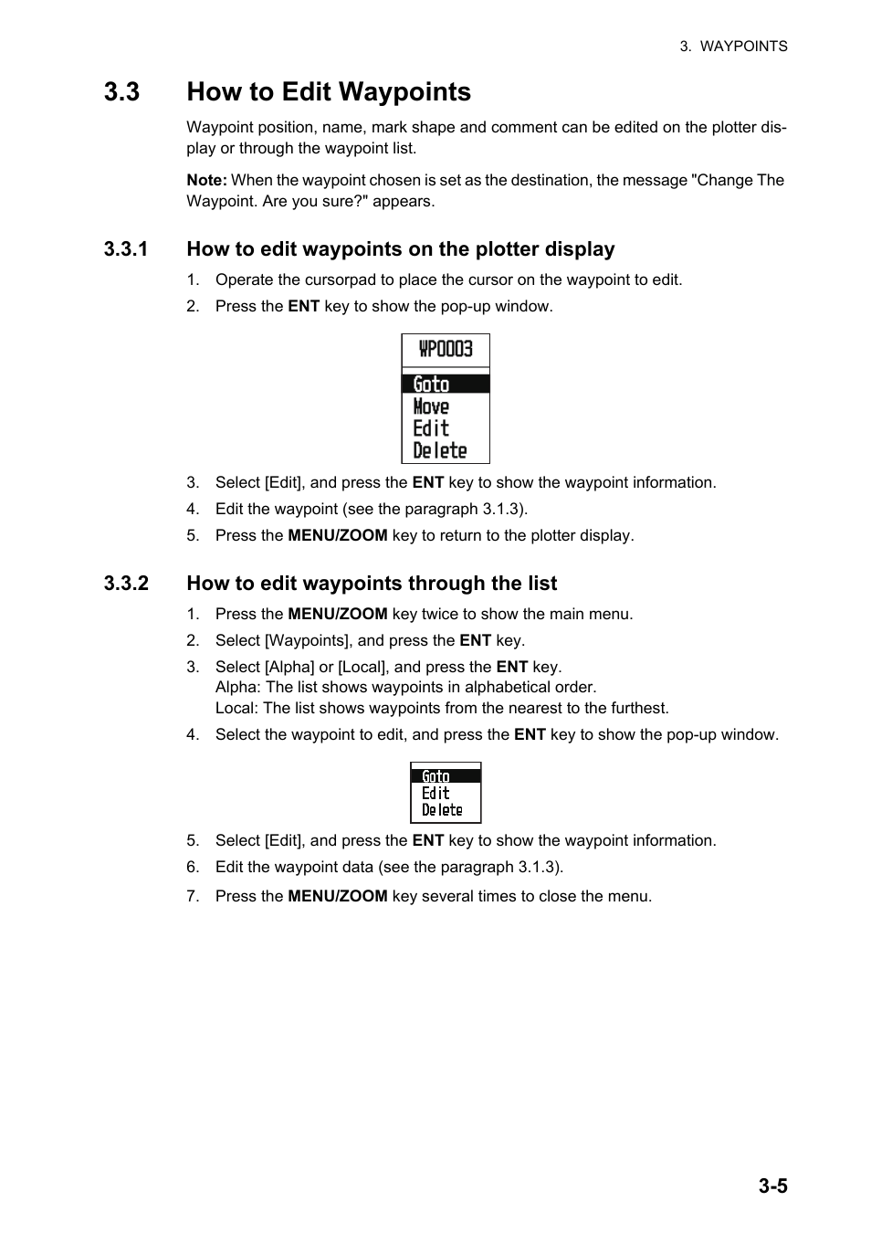 3how to edit waypoints, 3 how to edit waypoints | Furuno GP-33 User Manual | Page 31 / 98