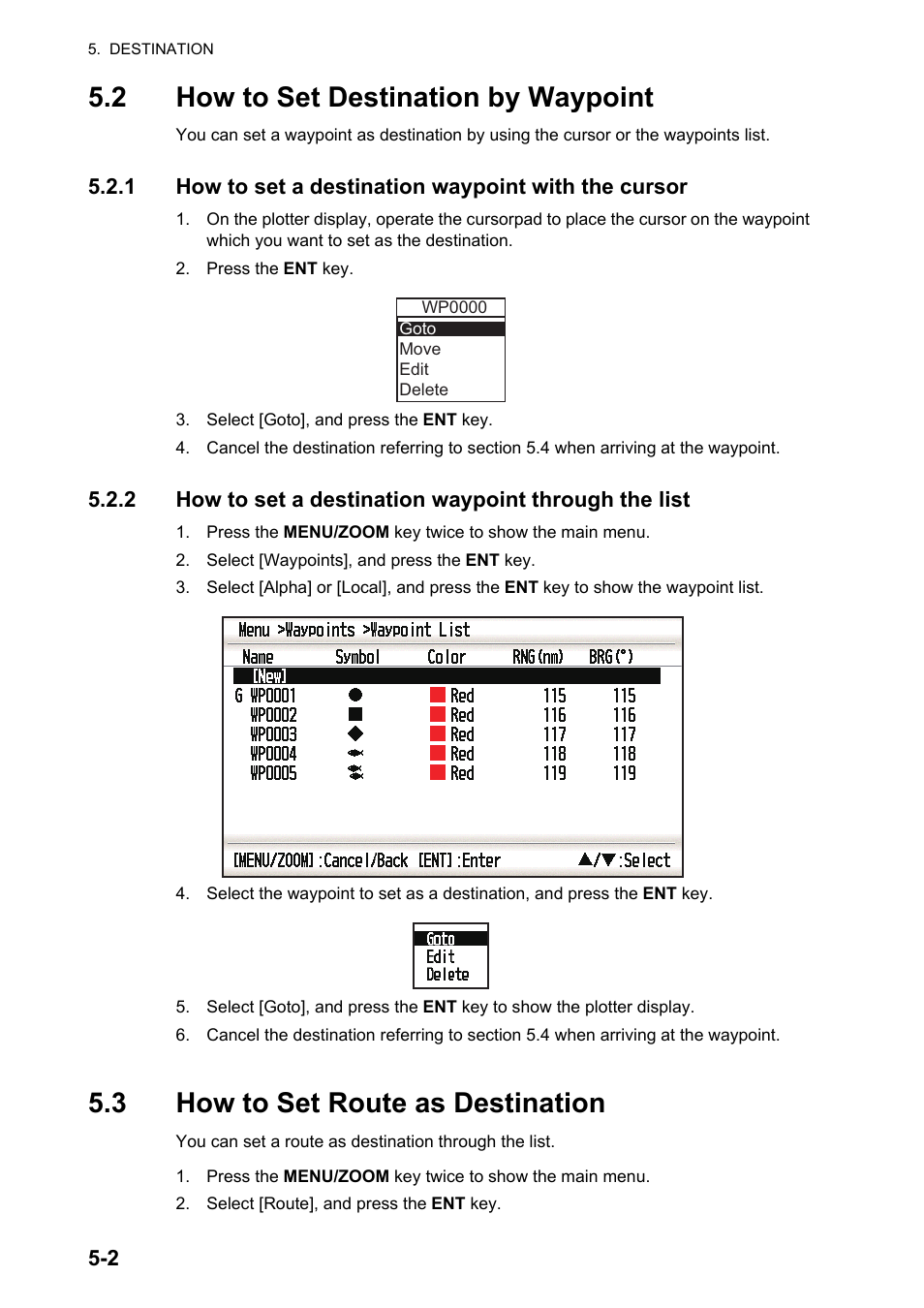 2how to set destination by waypoint, 3how to set route as destination, 2 how to set destination by waypoint | 3 how to set route as destination | Furuno GP-33 User Manual | Page 42 / 98