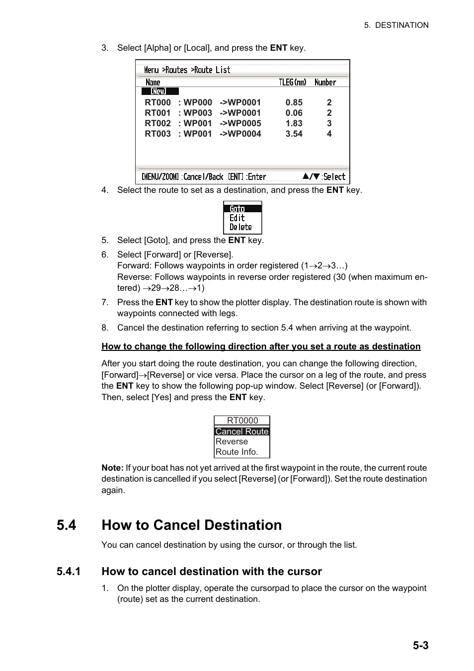 4how to cancel destination, 4 how to cancel destination, 1 how to cancel destination with the cursor | Furuno GP-33 User Manual | Page 43 / 98