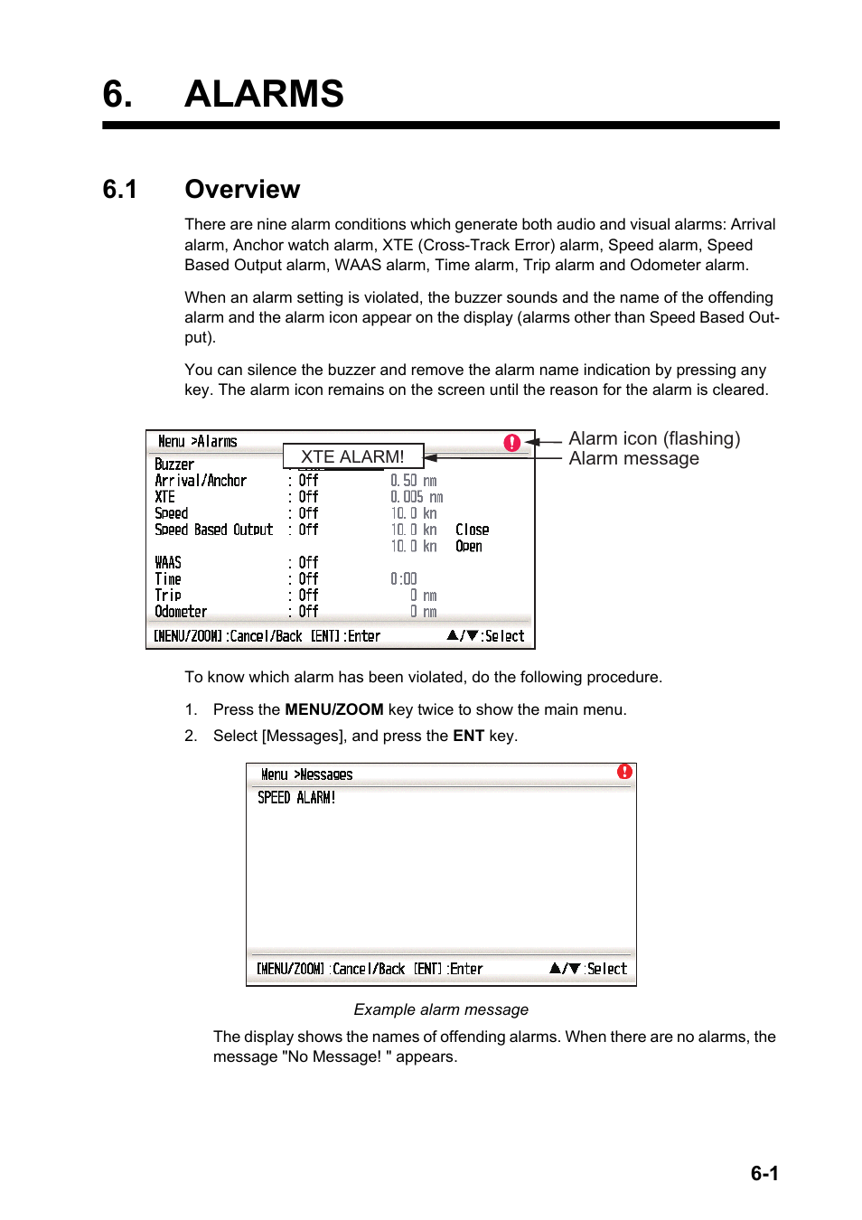 Alarms, 1overview, 1 overview | Furuno GP-33 User Manual | Page 45 / 98