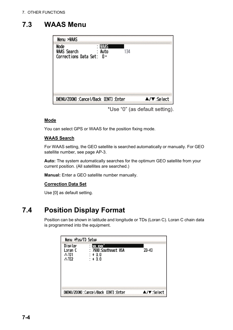 3waas menu, 4position display format, 3 waas menu | 4 position display format | Furuno GP-33 User Manual | Page 54 / 98