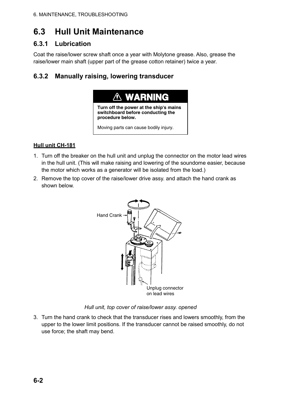 3 hull unit maintenance, Warning | Furuno CH-270 User Manual | Page 106 / 118