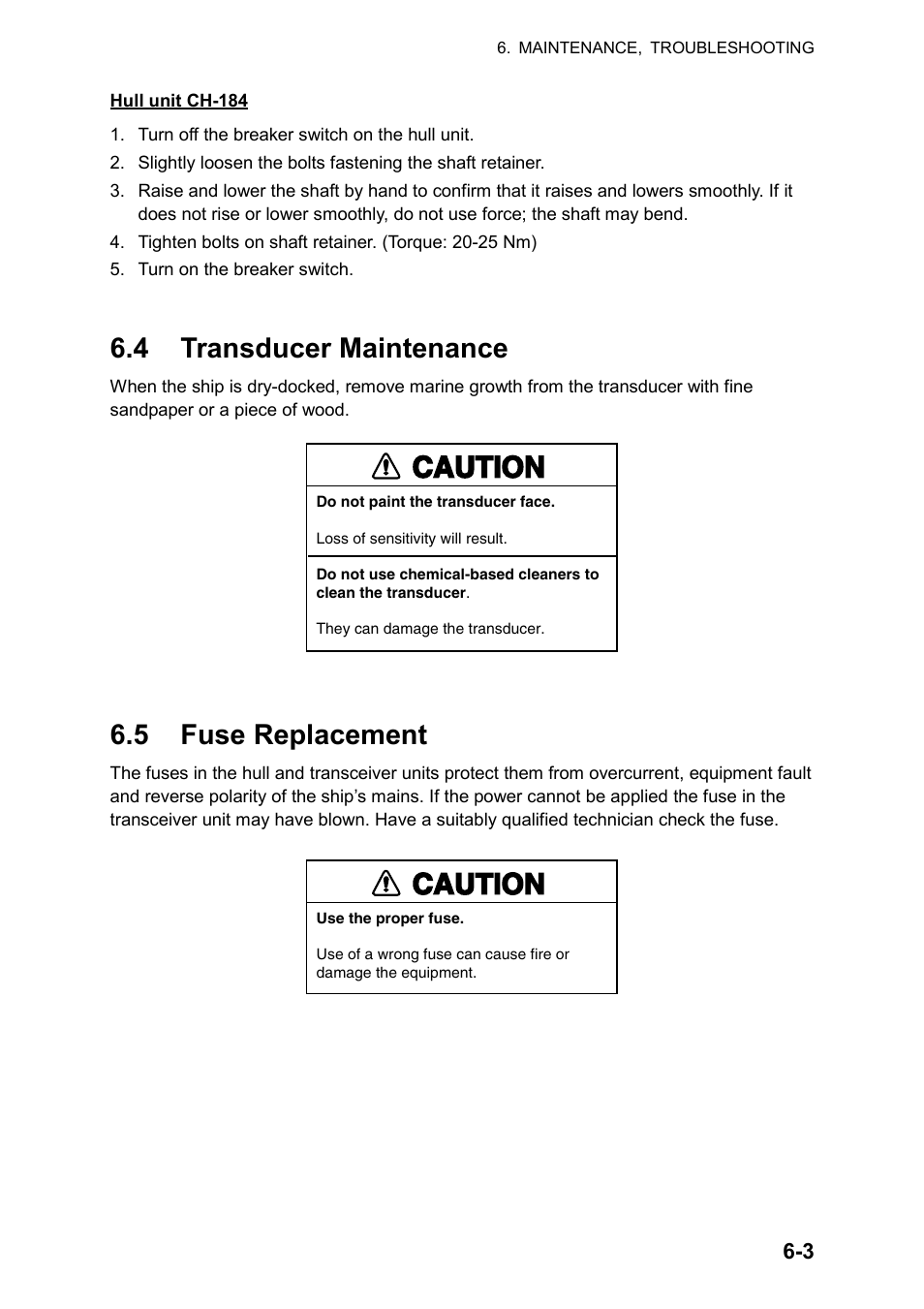 4 transducer maintenance, 5 fuse replacement, Caution | Furuno CH-270 User Manual | Page 107 / 118