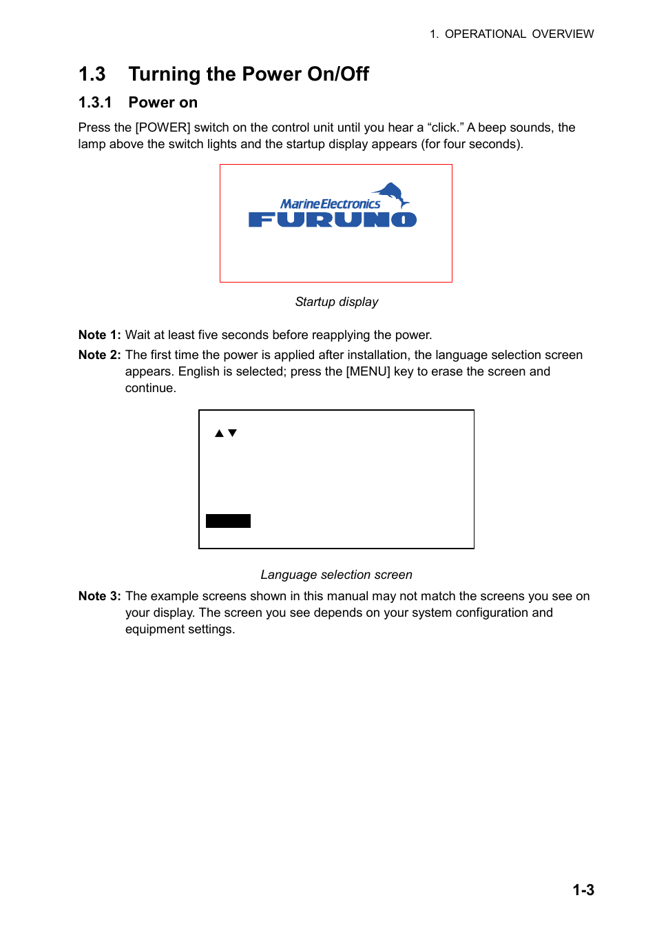 3 turning the power on/off, 1 power on | Furuno CH-270 User Manual | Page 15 / 118