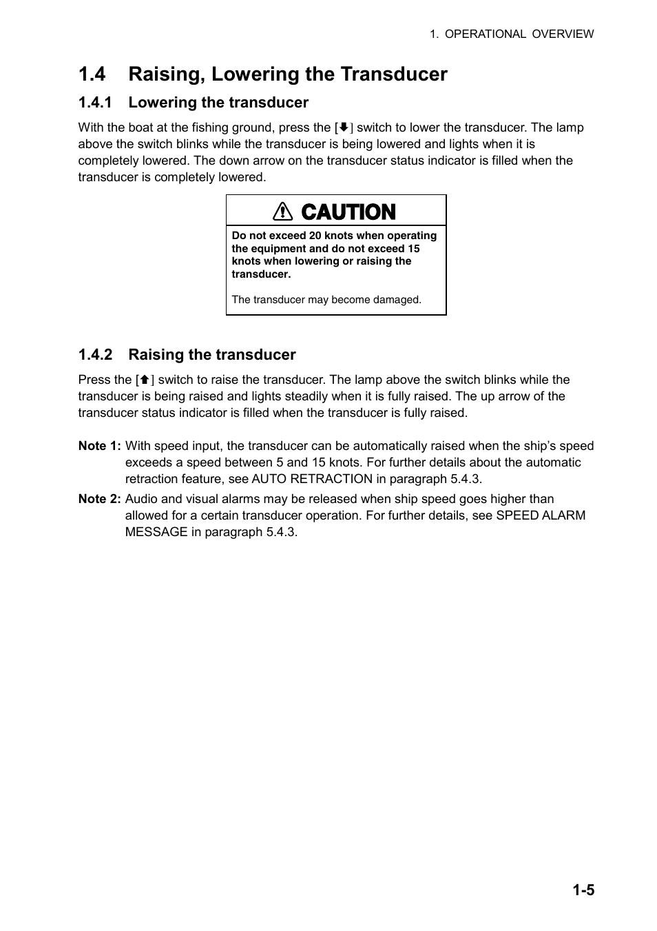 4 raising, lowering the transducer, Caution | Furuno CH-270 User Manual | Page 17 / 118