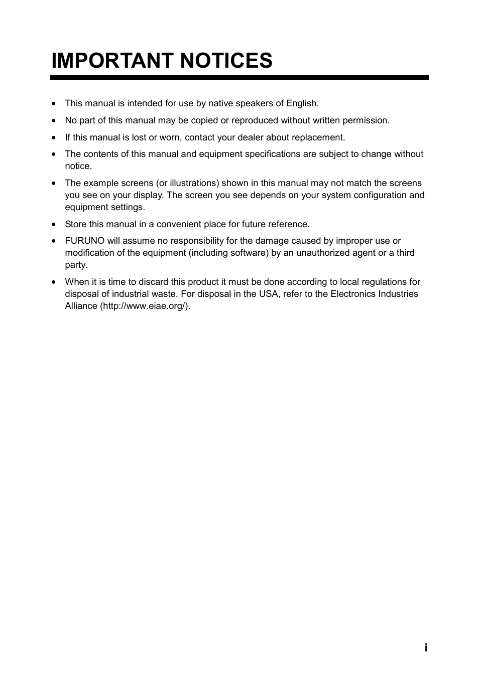 Important notices | Furuno CH-270 User Manual | Page 3 / 118