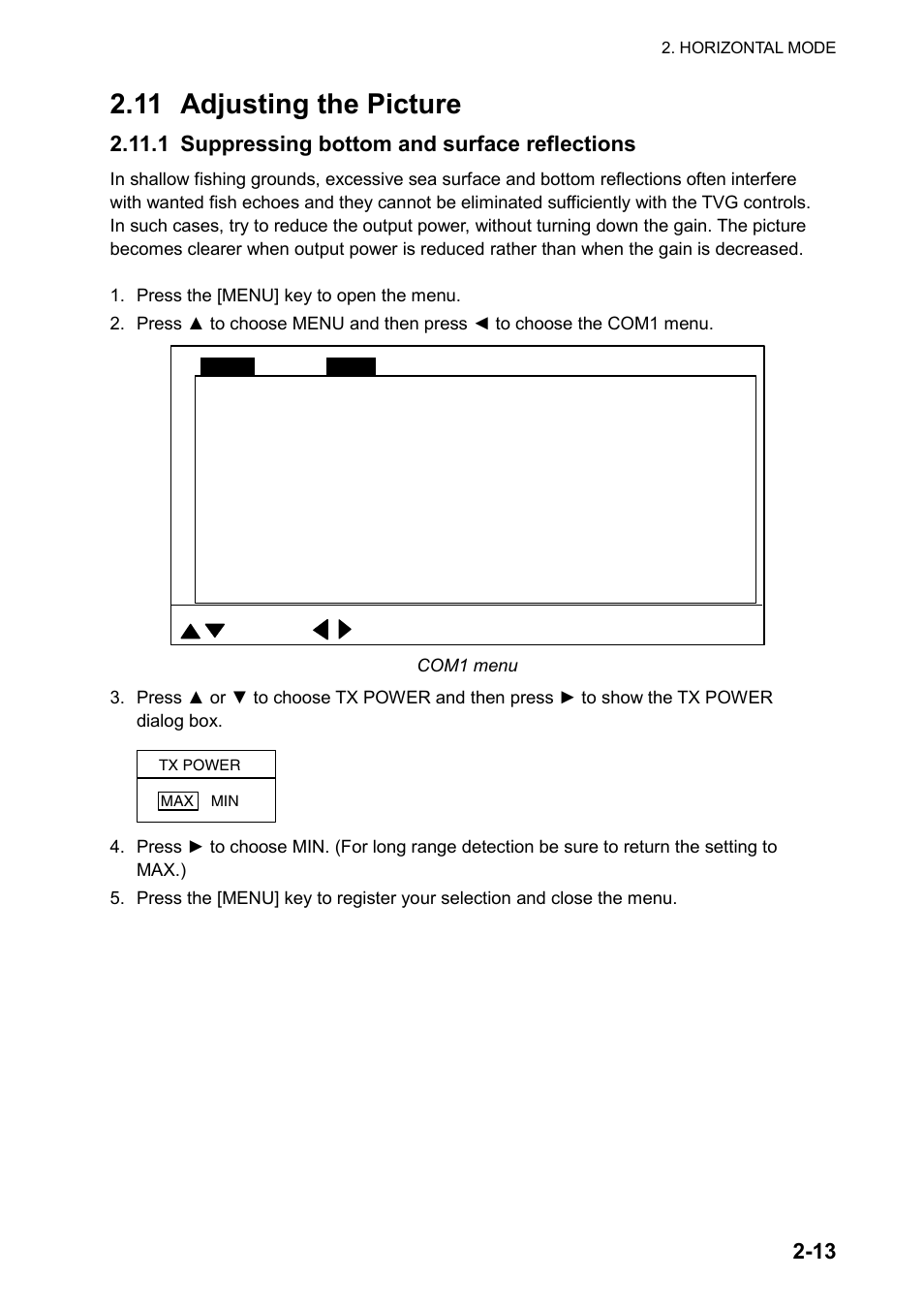 11 adjusting the picture, 1 suppressing bottom and surface reflections | Furuno CH-270 User Manual | Page 33 / 118